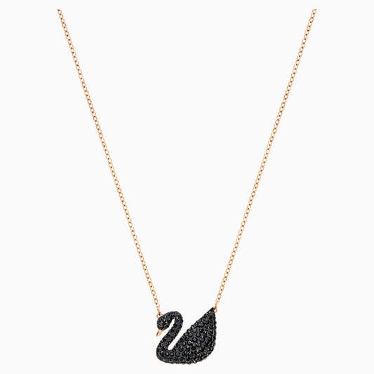 Swarovski Iconic Swan Pendant, Black, Rose Gold Tone Plated
