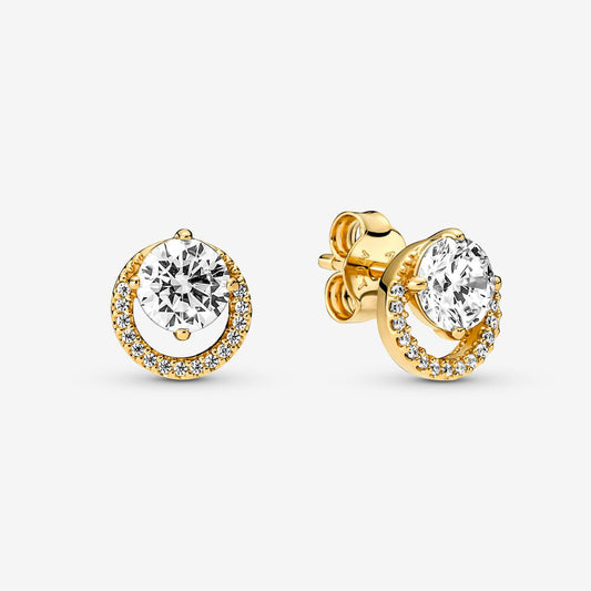 Sparkling Gold Plated Round Halo Stud Earrings