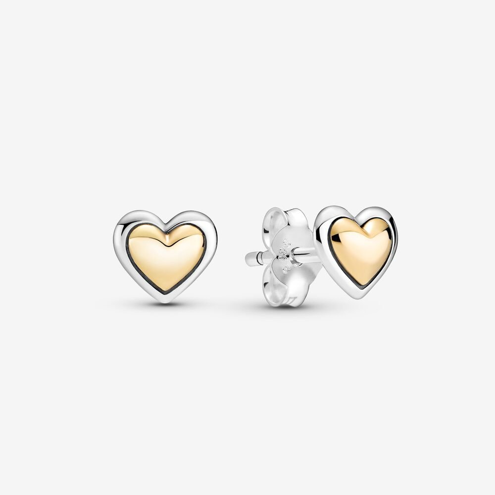 Domed Golden Heart Stud Earrings
