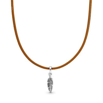 Golden Tan Leather Feather Choker Necklace