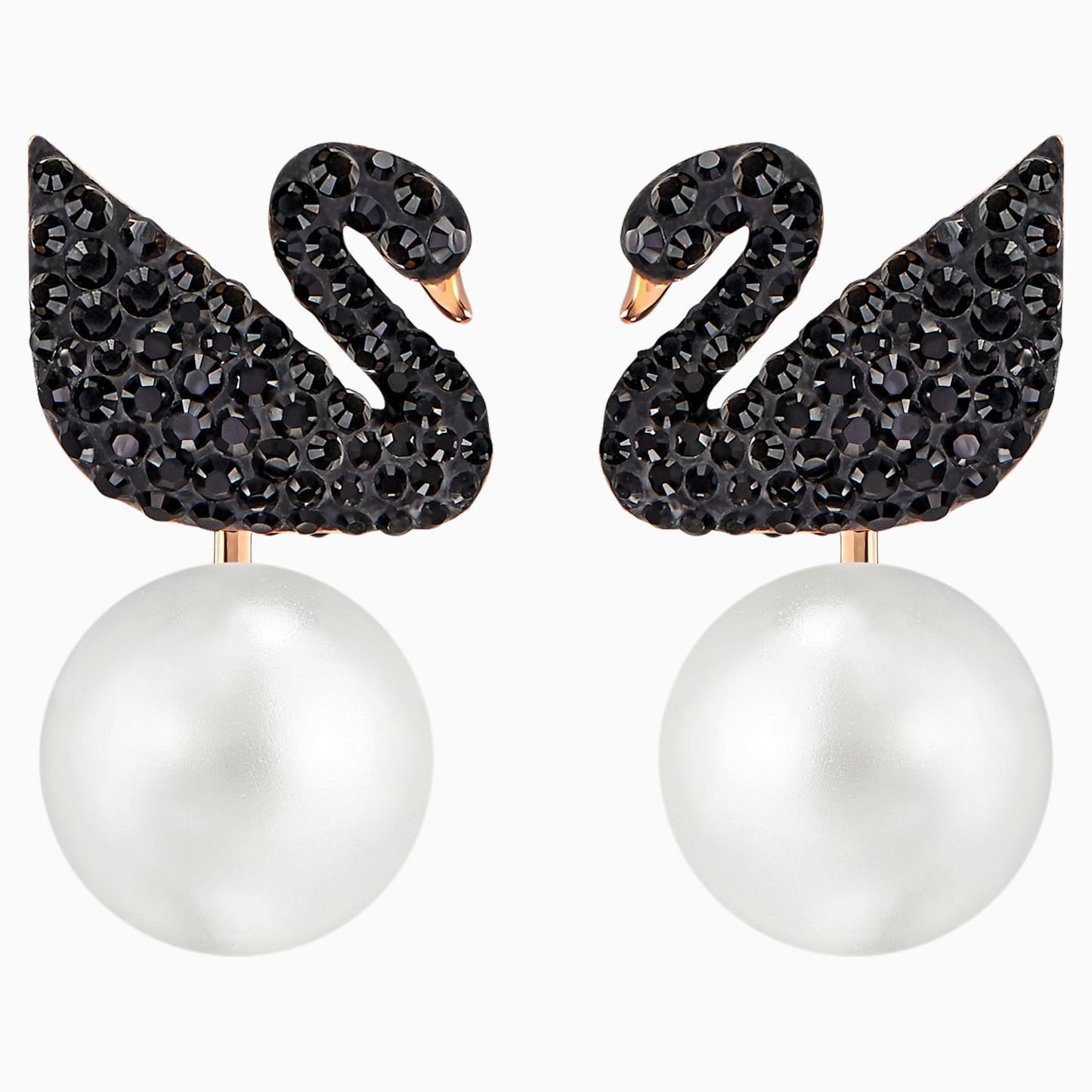 Swarovski Iconic Swan Pierced Earring Jacket, Jet Black, Rose Gold Tone Plated