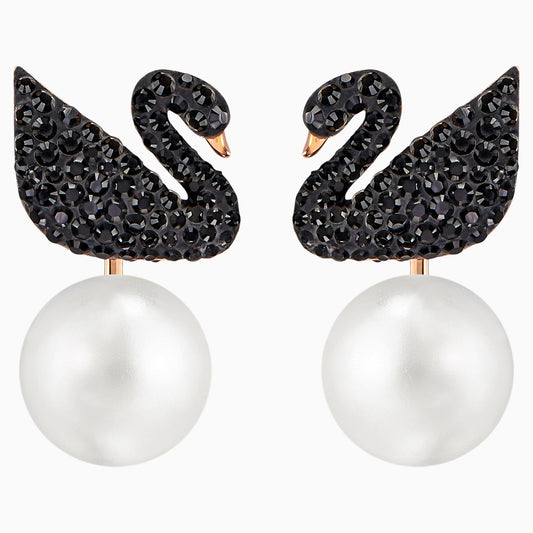 Swarovski Iconic Swan Pierced Earring Jacket, Jet Black, Rose Gold Tone Plated