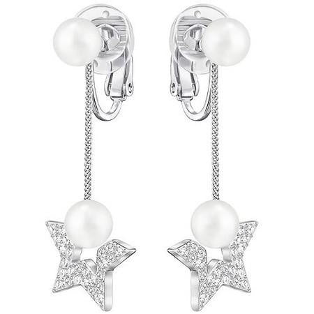 Swarovski Fanfare Clip On Earrings, White, Rhodium Plated