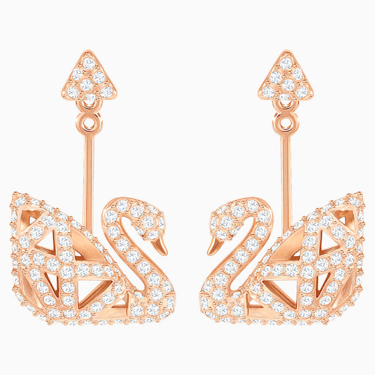 Swarovski Facet Swan Pierced Earring, White, Rose Gold Tone Plated