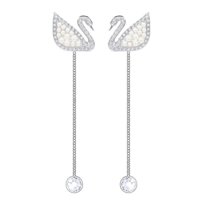 Swarovski Iconic Swan Pierced Earring, White, Rhodium plated