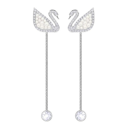 Swarovski Iconic Swan Pierced Earring, White, Rhodium plated