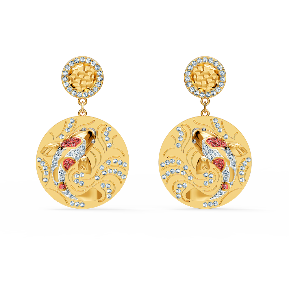 Swarovski Shine Fish Pierced Earring, Red, Gold tone plated
