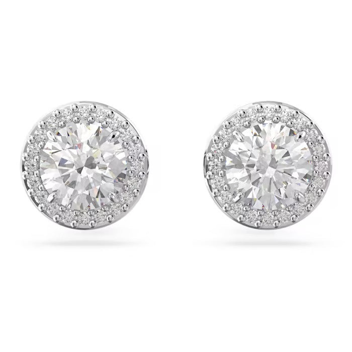 Constella stud earrings Round cut, Pave, White, Rhodium plated
