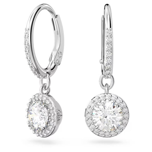 Constella drop earrings Round cut, Pave, White, Rhodium plated