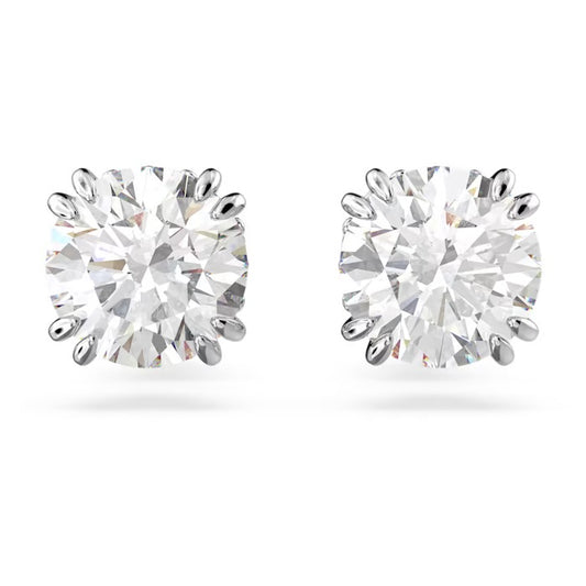 Swarovski Stilla stud earrings Round cut, White, Rhodium plated