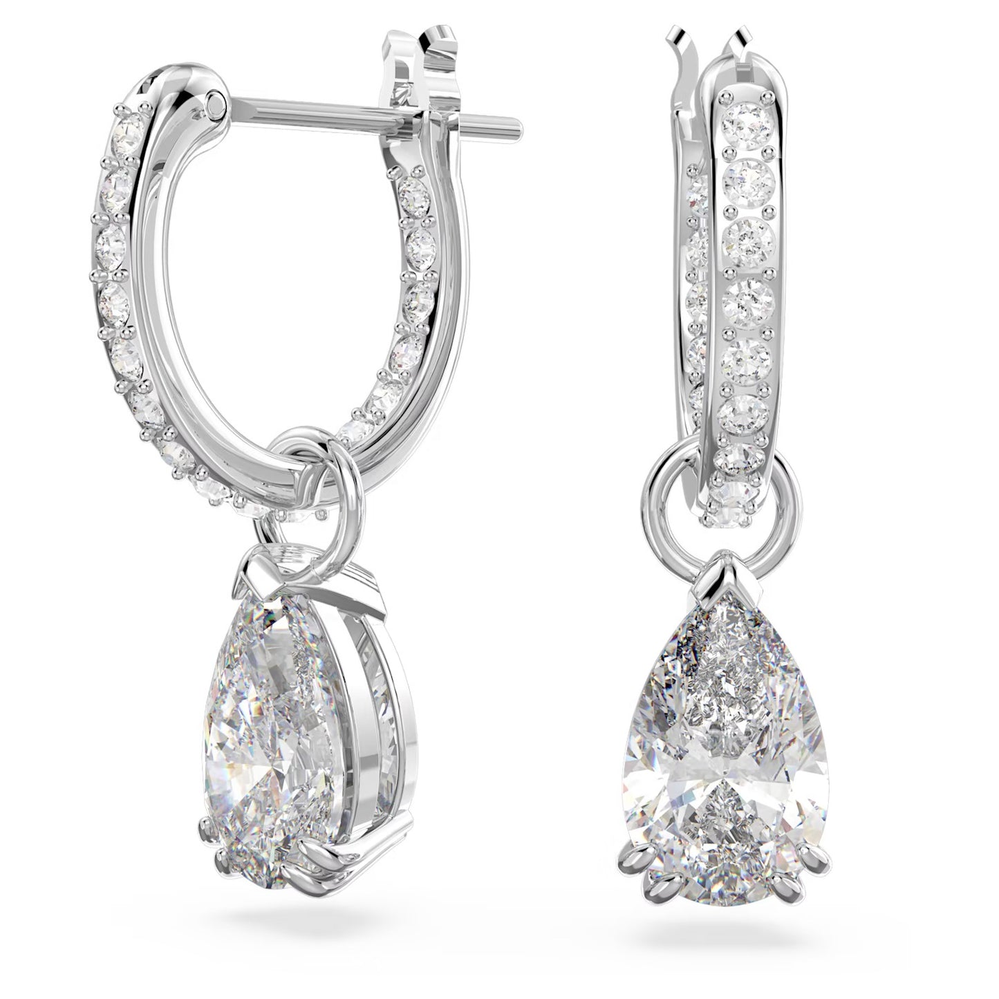 Swarovski Millenia hoop earrings Pear cut, White, Rhodium plated