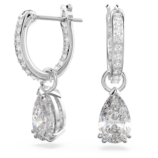 Swarovski Millenia hoop earrings Pear cut, White, Rhodium plated