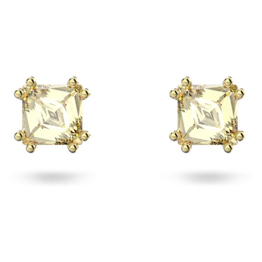 Swarovski Stilla stud earrings Square cut, Yellow, Gold-tone plated