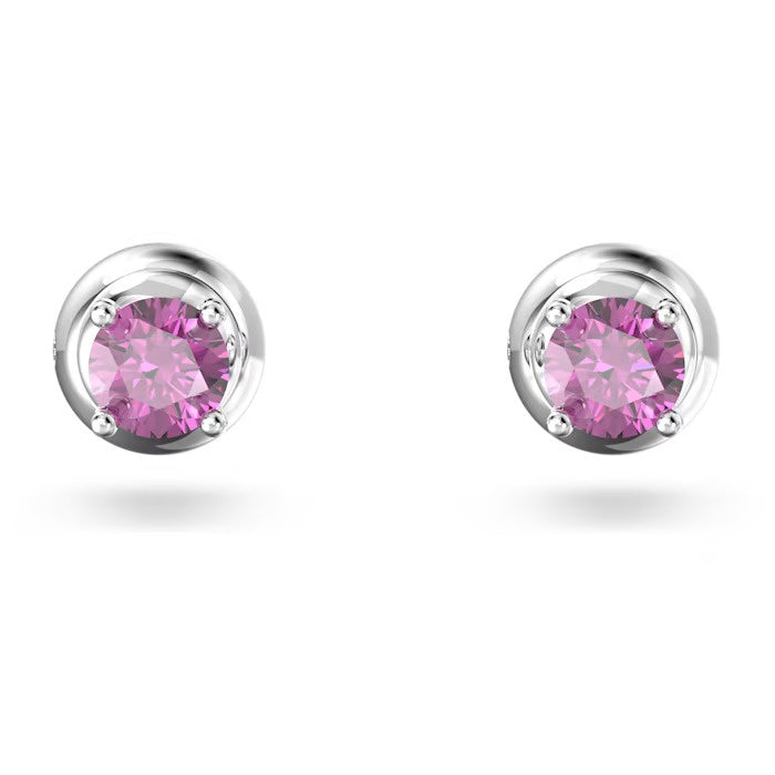 Swarovski Stilla stud earrings Round cut, Purple, Rhodium plated