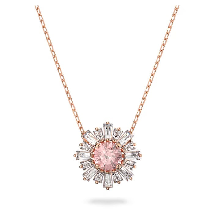 Sunshine pendant Pink, Rose-gold tone plated