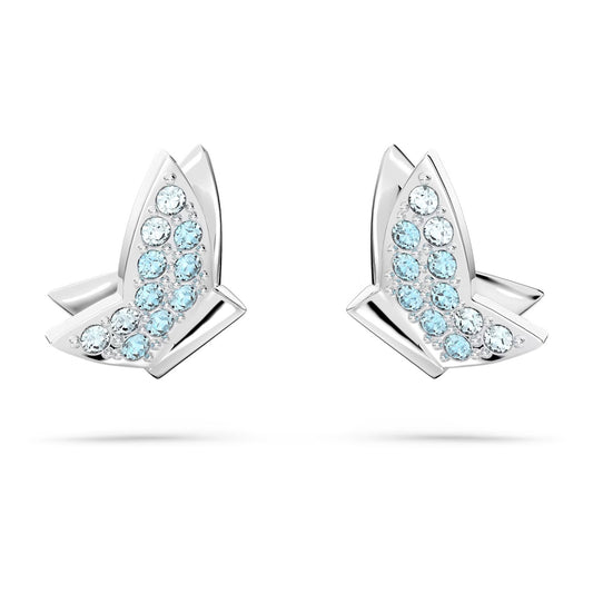 Swarovski Lilia stud earrings Butterfly, Blue, Rhodium plated