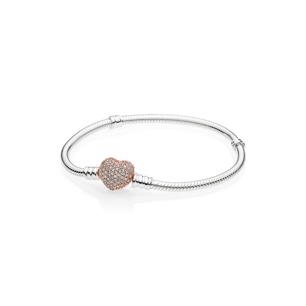 Pandora Moments Pave Heart Clasp Snake Chain Bracelet