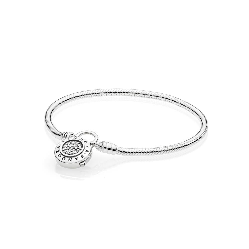 Pandora Moments Pave Padlock Clasp Snake Chain Bracelet