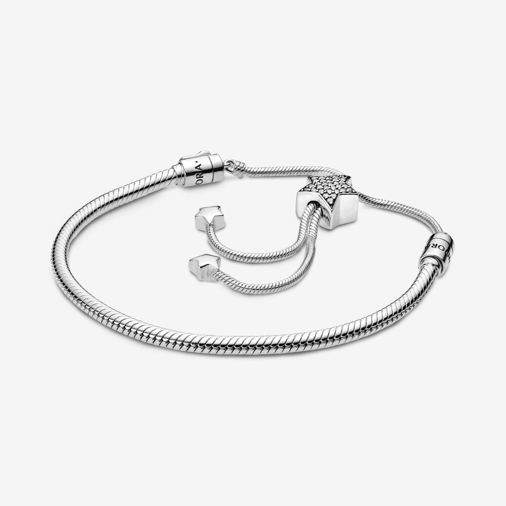 Pandora Moments Pav?? Star and Snake Chain Sliding Bracelet