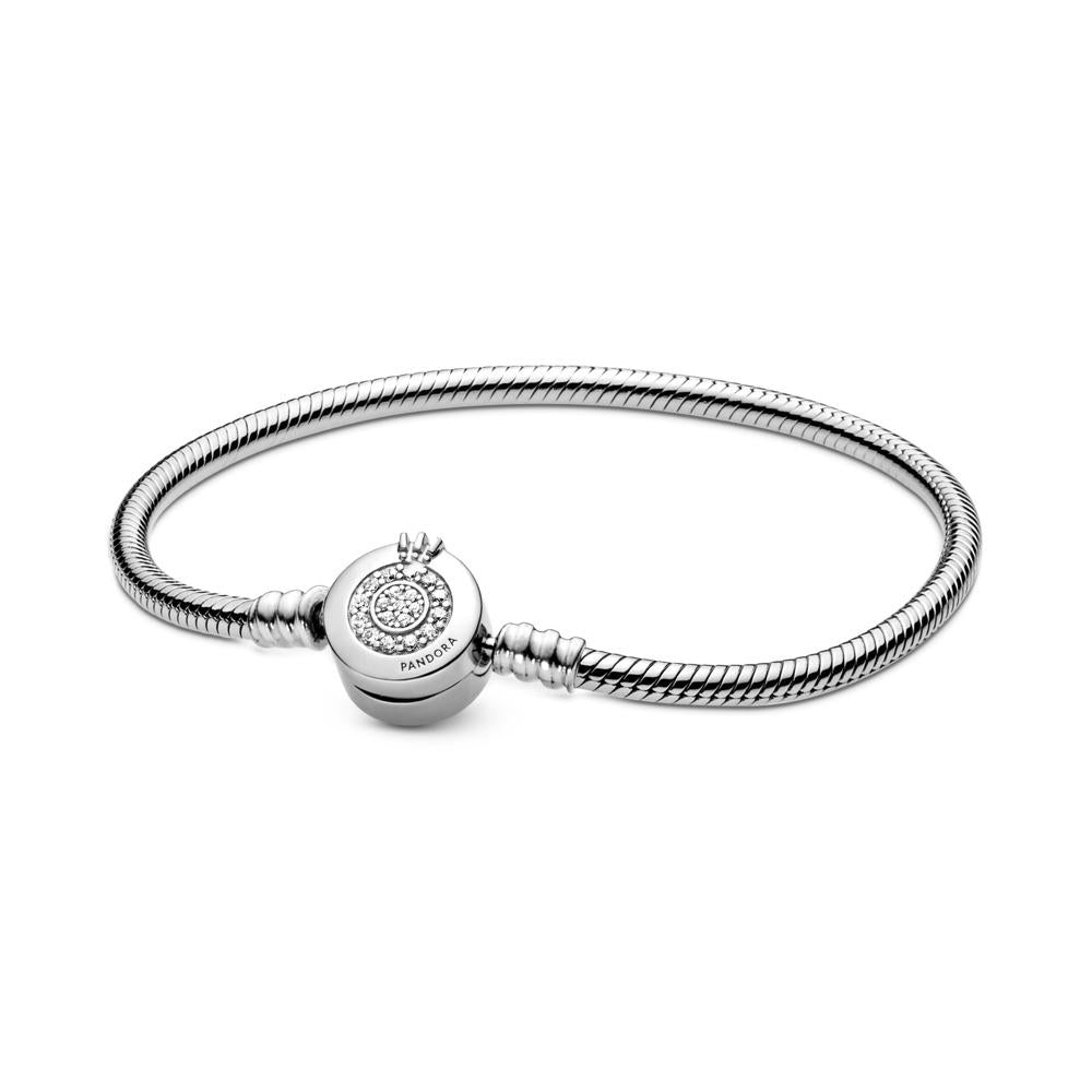 Pandora Silver Moments Sparkling Crown O Snake Chain Bracelet