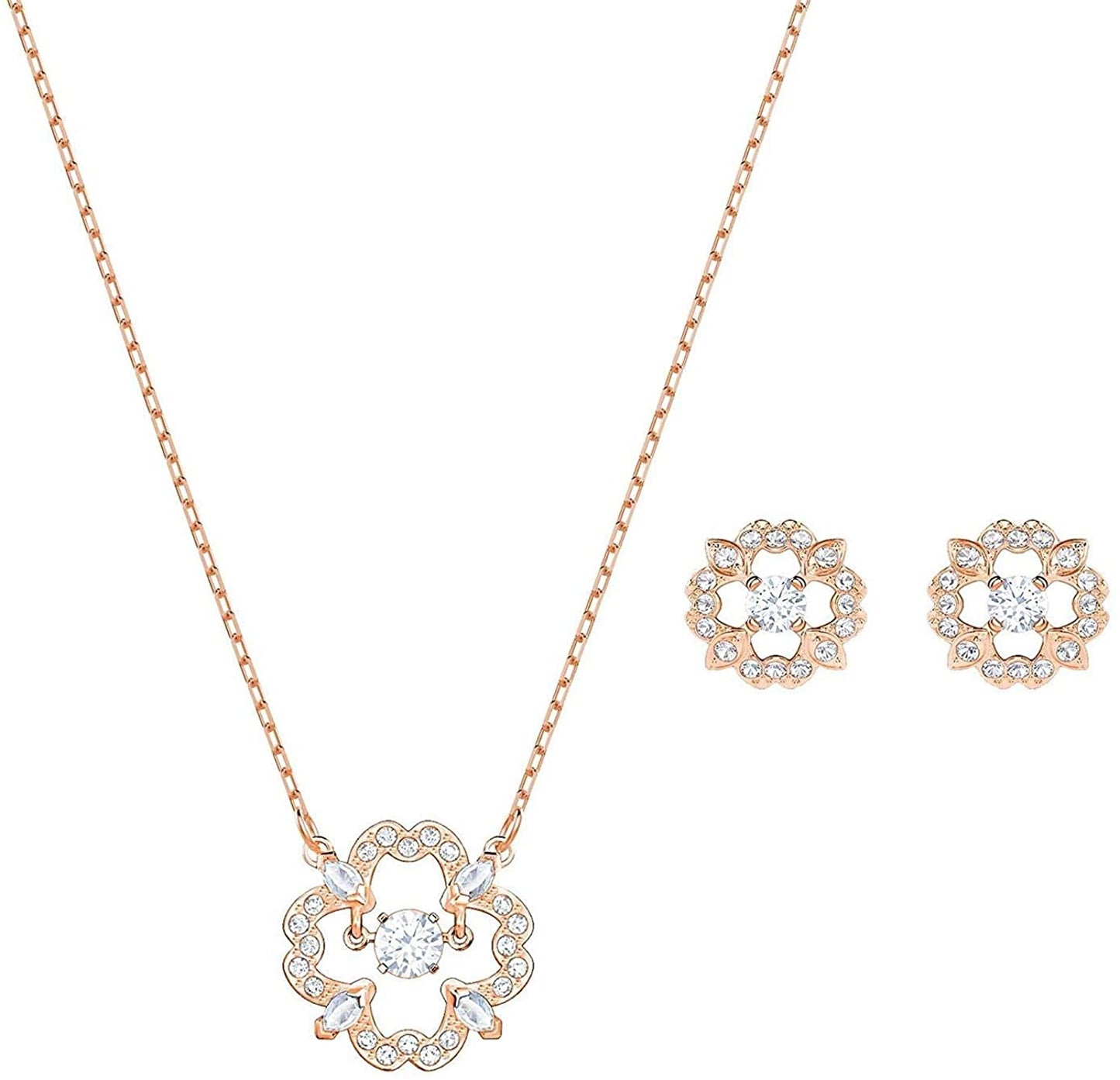 Swarovski Sparkling Dance Set Flower, White, Rose tone plated