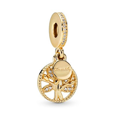 Gold Plated Sparkling Family Tree Dangle Charm