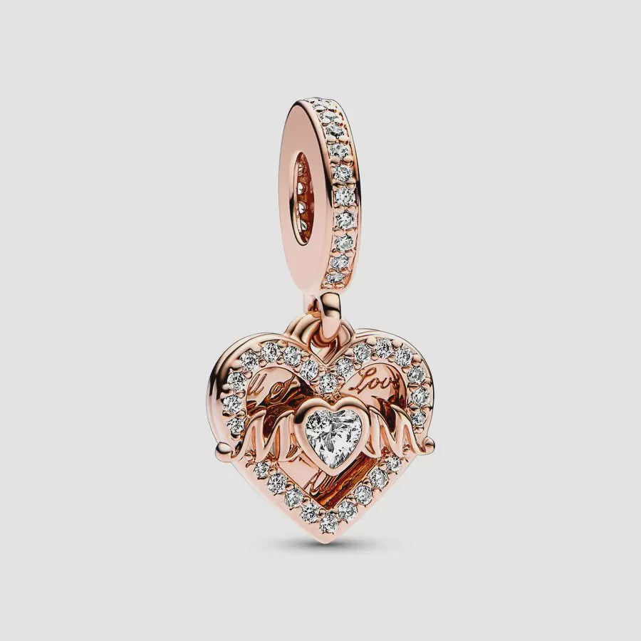 Heart & Mom Rose Dangle Charm