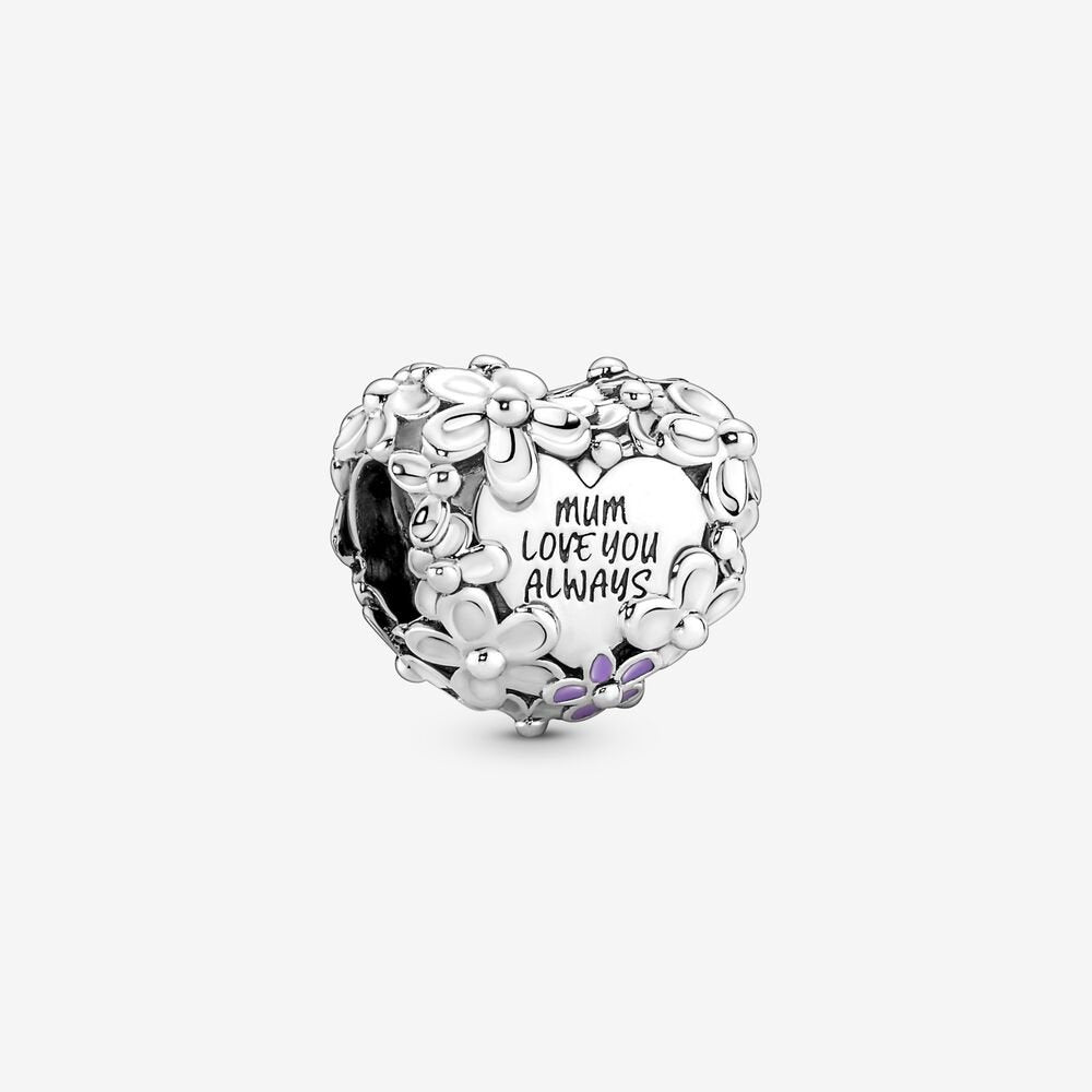Mom Daisy Heart Charm