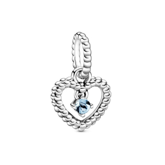 March Aqua Blue Beaded Heart Dangle Charm