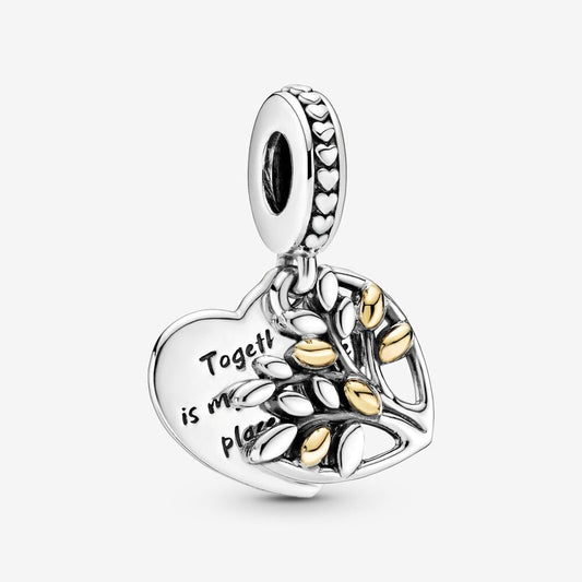 Two-Tone Family Tree Heart Dangle Charm