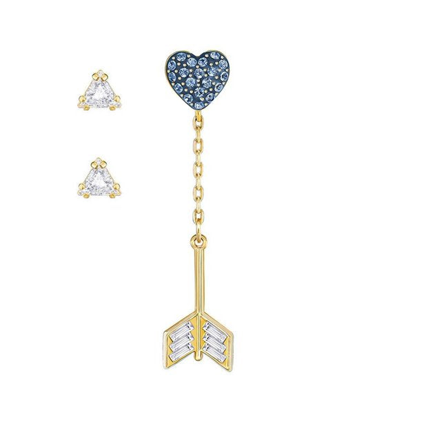 Swarovski Good Earring Set, Blue, Gold Plated