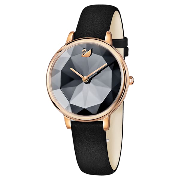 Swarovski Crystal Lake Watch, Leather Strap, Black, Rose Gold Tone PVD