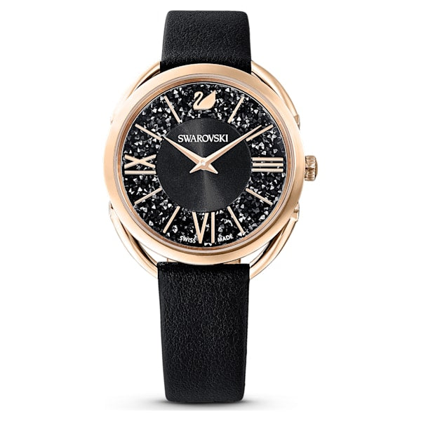 Swarovski Crystalline Glam Watch, Leather Strap, Black, Rose Gold Tone PVD
