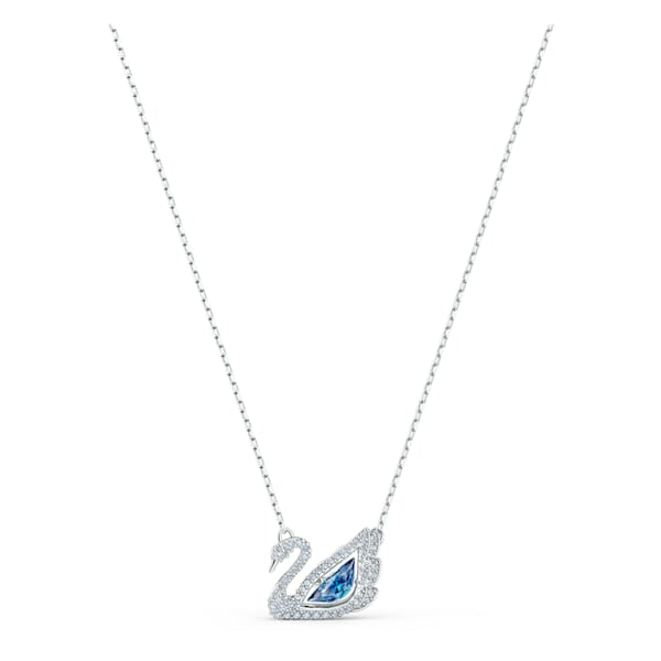 Swarovski Dancing Swan Necklace, Blue, Rhodium plated