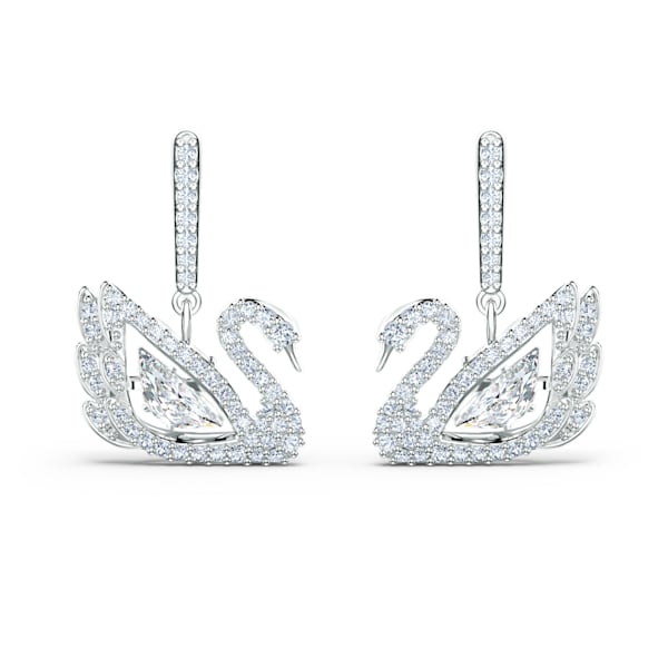Swarovski Dancing Swan Pierced Earring, White, Rhodium plated