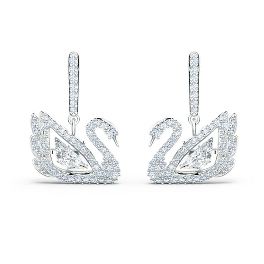 Swarovski Dancing Swan Pierced Earring, White, Rhodium plated