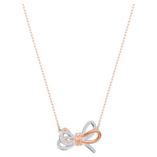 Swarovski Lifelong Bow Pendant, White, Rose gold-tone plated