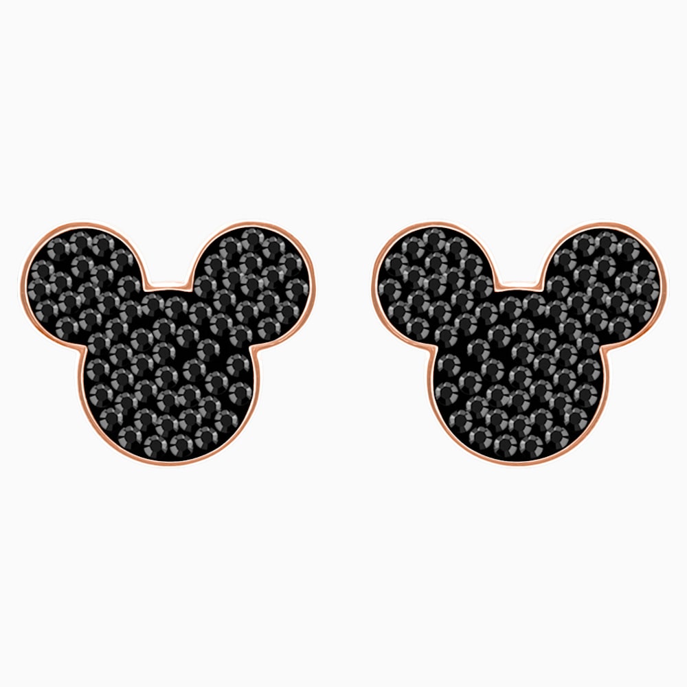 Swarovski Mickey & Minnie Pierced Earring, Black, Rose Gold Tone Plated (1)