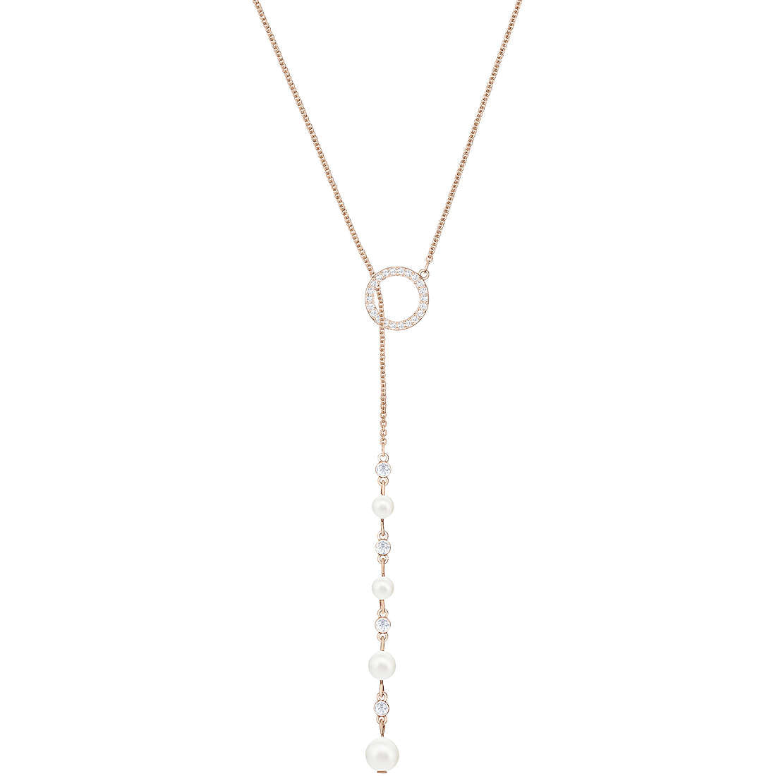 Swarovski Crystal Pearls Major Y Necklace, White, Rose Gold Plated