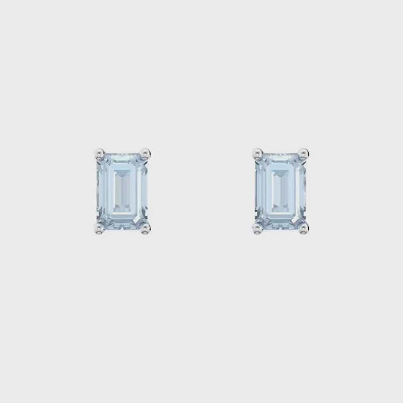 Swarovski Stilla stud earrings Octagon cut, Blue, Rhodium plated