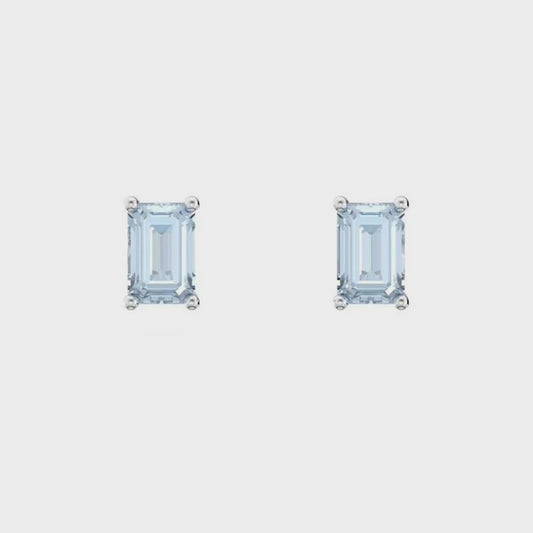 Swarovski Stilla stud earrings Octagon cut, Blue, Rhodium plated