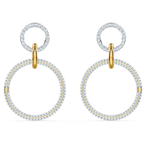 Swarovski Stone Hoop Pierced Earring, White, Mixed metal finish