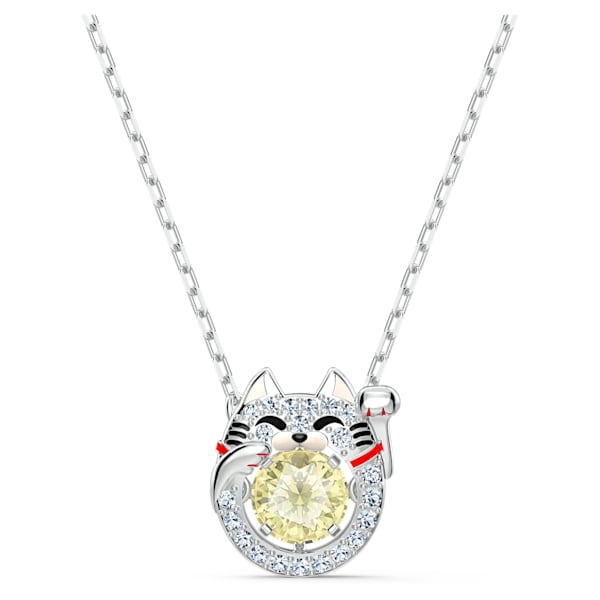 Swarovski Sparkling Dance Cat Necklace, Light multi-coloured, Rhodium plated