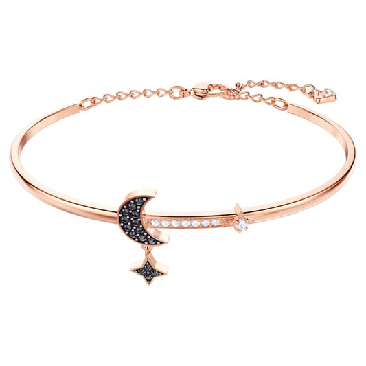 Swarovski Symbolic Moon Bangle, Black, Gold gold tone plated