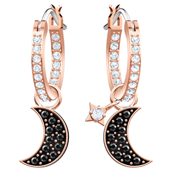 Swarovski Symbolic Moon Hoop Pierced Earring, Black, Gold gold tone plated