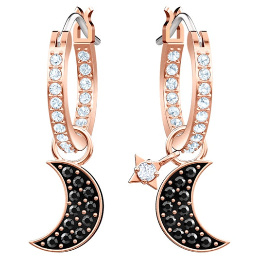 Swarovski Symbolic Moon Hoop Pierced Earring, Black, Gold gold tone plated