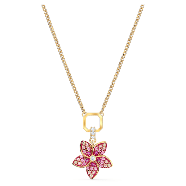 Swarovski Tropical Flower Pendant, Pink, Gold tone plated