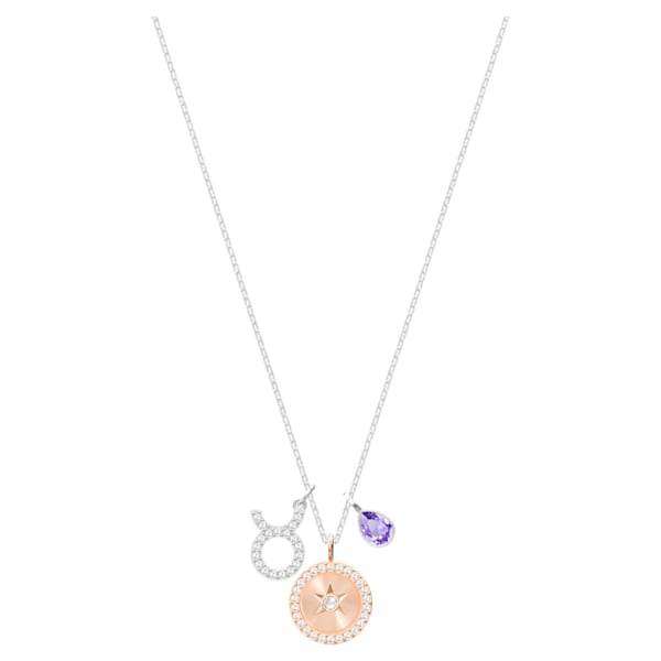 Swarovski Zodiac Pendant, Taurus, Violet, Rhodium plated