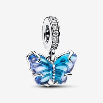 Blue Murano Glass Butterfly Dangle Charm