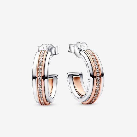 Pandora Signature Two-tone Logo & Pavé Hoop Earrings